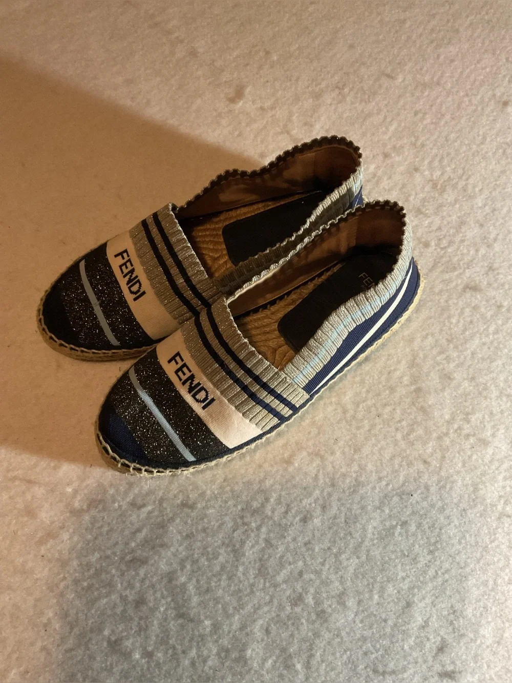 Fendi Rockoko Stretch Knit Sock Espadrille Slip-On with Blue Insole size 37